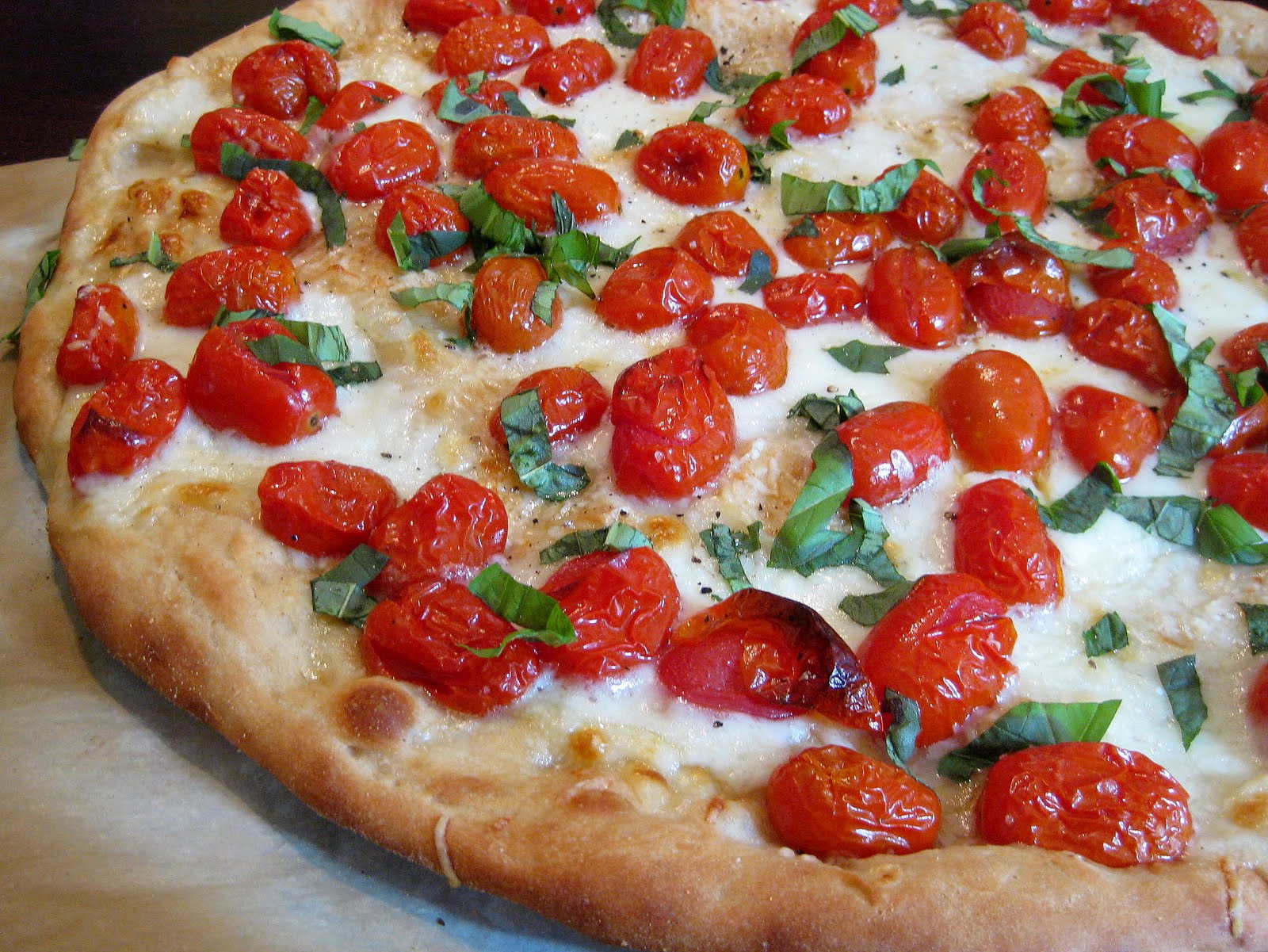 Roasted Cherry Tomato and Basil Pizza | A Hint of Honey