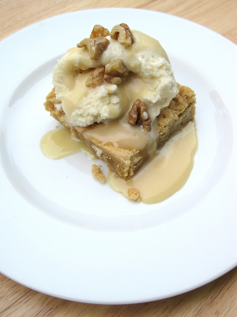 White Chocolate Walnut Blondies with Maple Cream Sauce