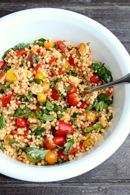 Israeli Couscous Salad with Smoked Paprika, Tomatoes, and Mozzarella