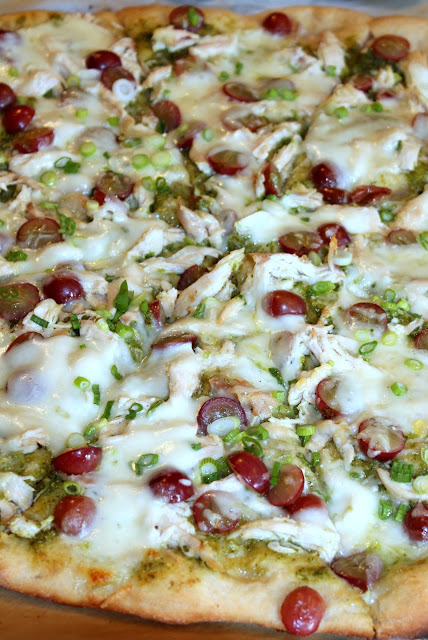 Pesto, Chicken, and Red Grape Pizza