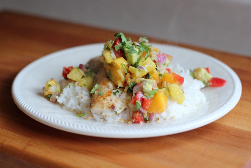 Grilled Mahi with Tropical Salsa and Coconut Rice
