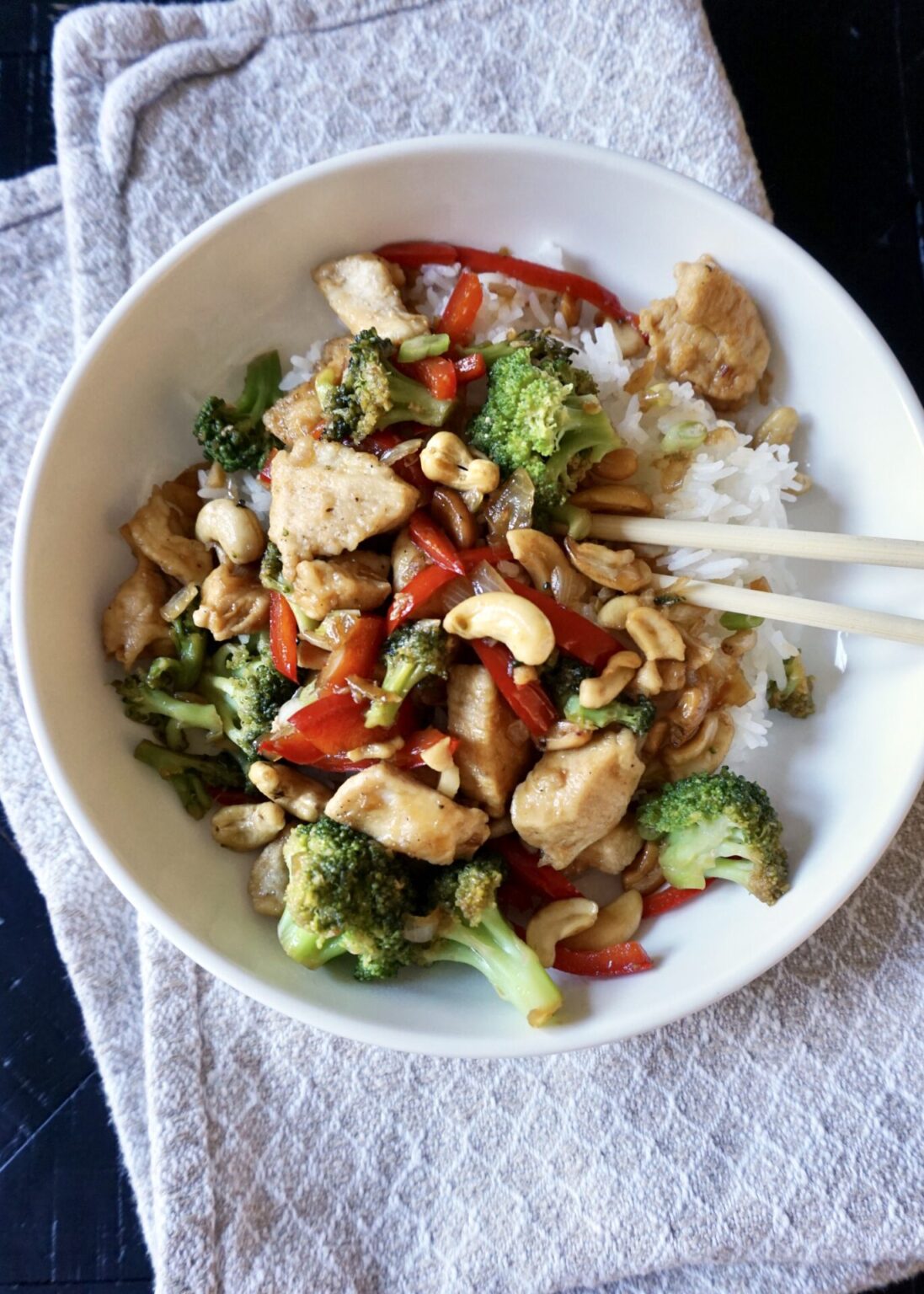 Honey Cashew Chicken with Vegetables and Rice | A Hint of Honey
