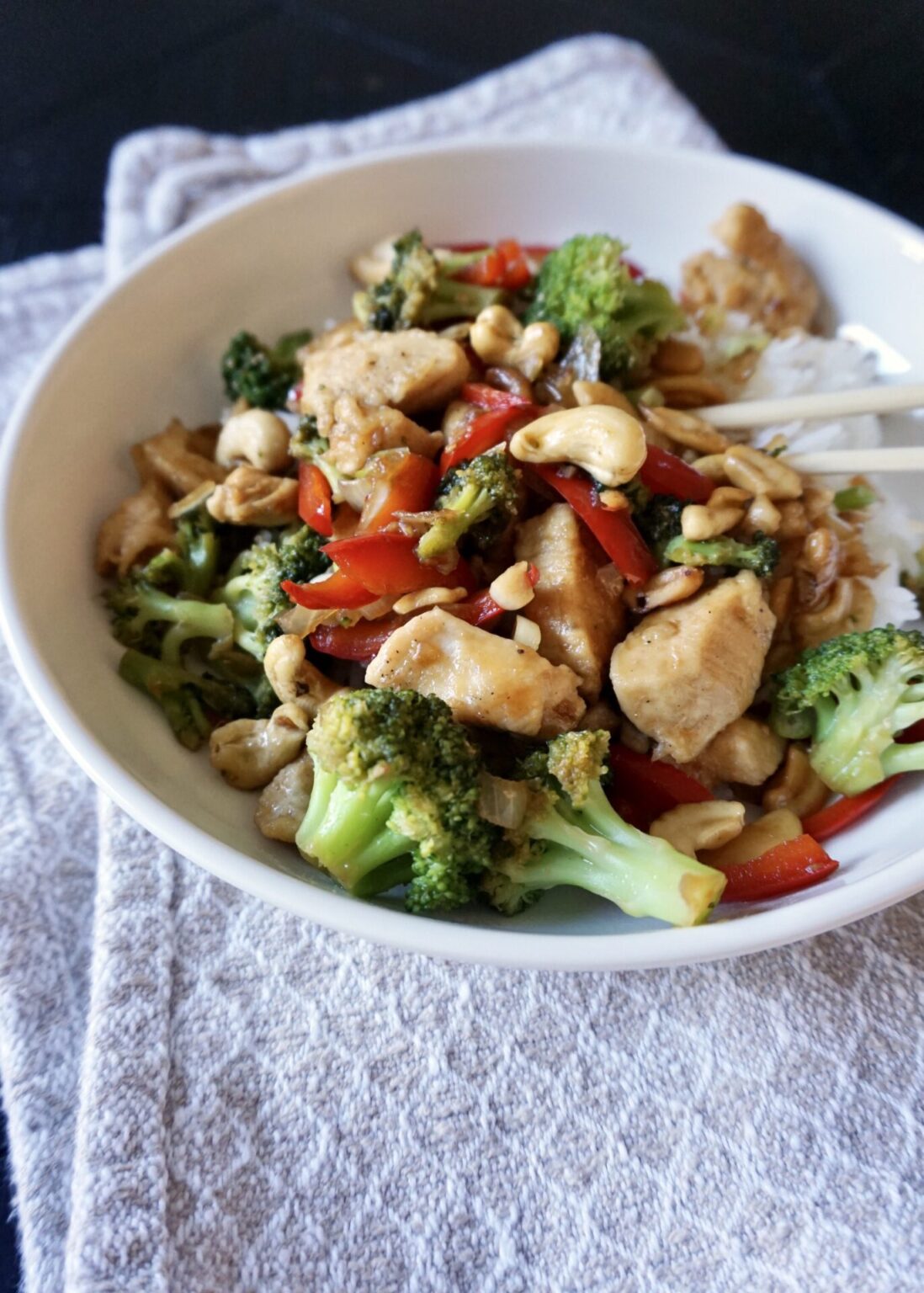 Honey Cashew Chicken with Vegetables and Rice | A Hint of Honey